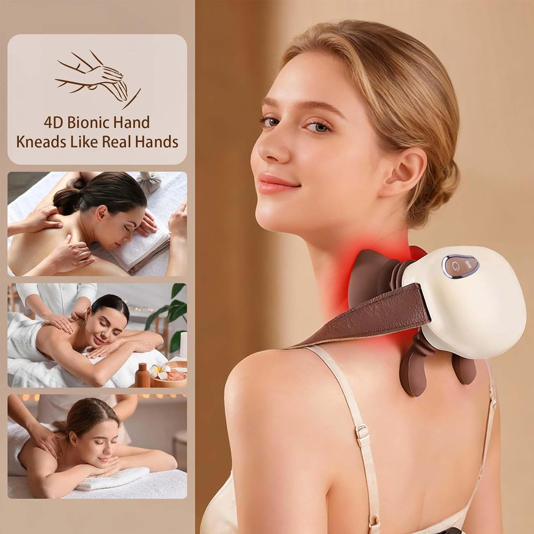 Neck and Shoulder Massager with Hands,Wireless Portable Deep Tissue Massage for Neck, 4D Bionic Real Touch Shiatsu Hand Massager, Rechargeable Cervical Electric Massager for Home Office