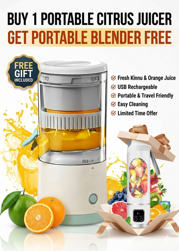 2-in-1 Portable Electric Citrus Juicer + FREE Rechargeable Blender Bottle | USB Orange & Kinnu Juicer